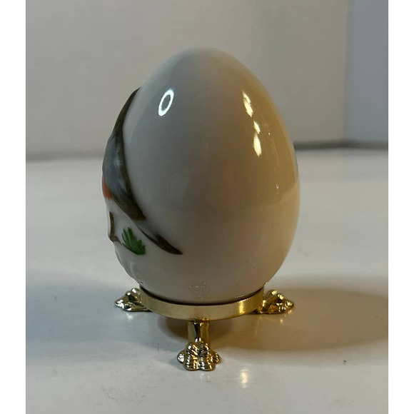 VTG Goebel 1986 9th Annual Porcelain Red Robin Easter Egg With Gold Stand - Picture 3 of 6